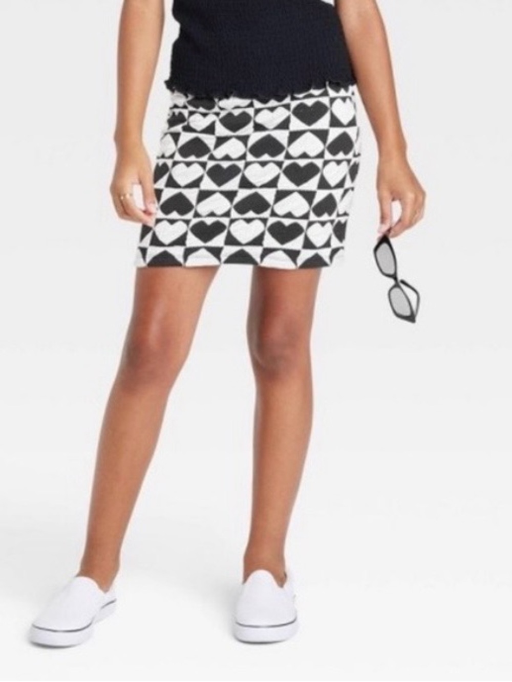 art class Black and White Heart Grid Mini Skirt